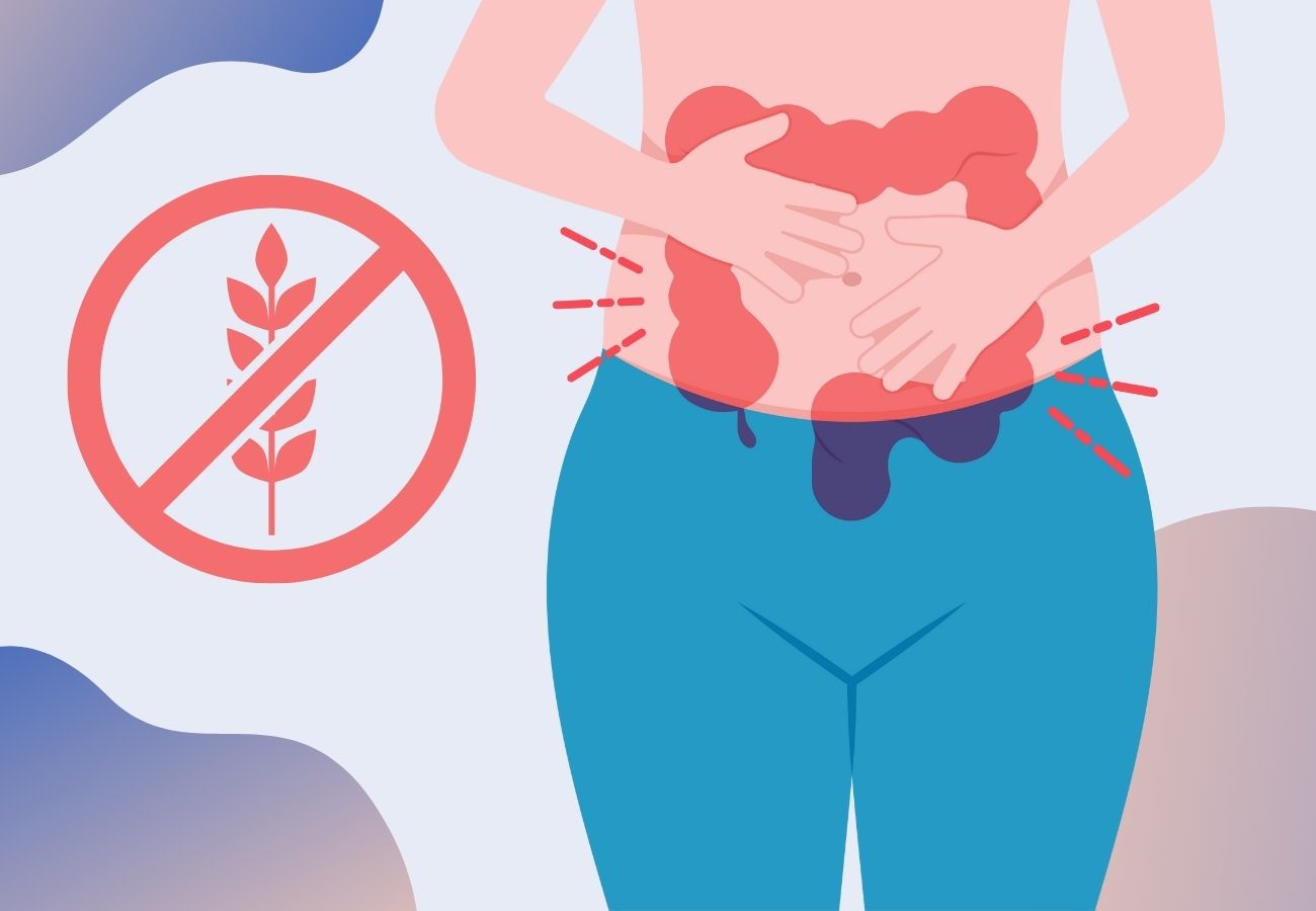Graphic of someone with a stomach ache because they have celiac disease